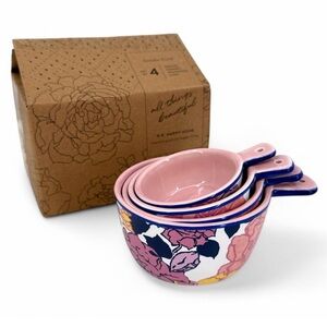 Margot Elena Happy Home Autumn Floral Nested Ceramic Measuring Cups NWT